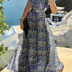Tabitha - Bohème Print Halter Plisserad Klänning