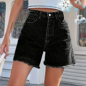 Jolande - Enfärgade, lediga, löst sittande denimshorts för kvinnor