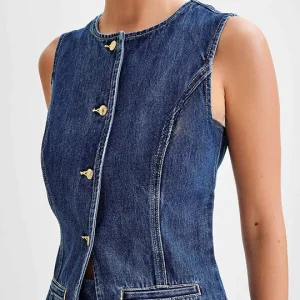 Abel - Denim västtopp med fickor och prinsessömma