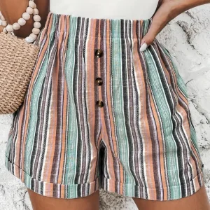 Clarissa - Färgglatt randiga shorts med fickor