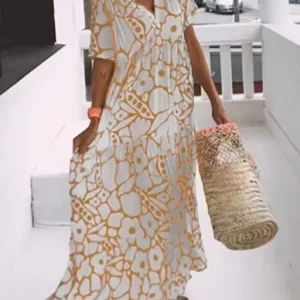 Anvi - Kurzarm-Maxikleid mit Print