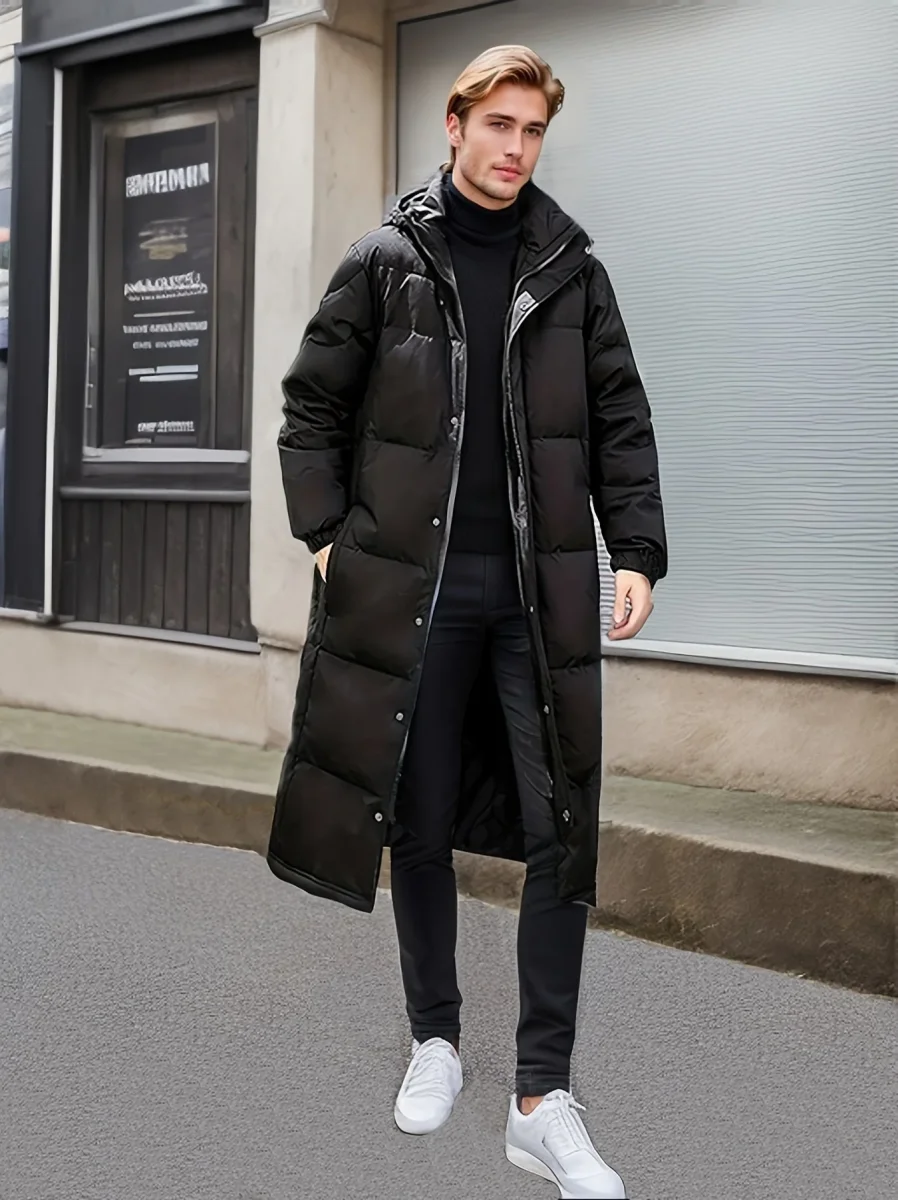 Conrad | Varm Lång Svart Vadderad Vinterjacka med Huva - Bild 3