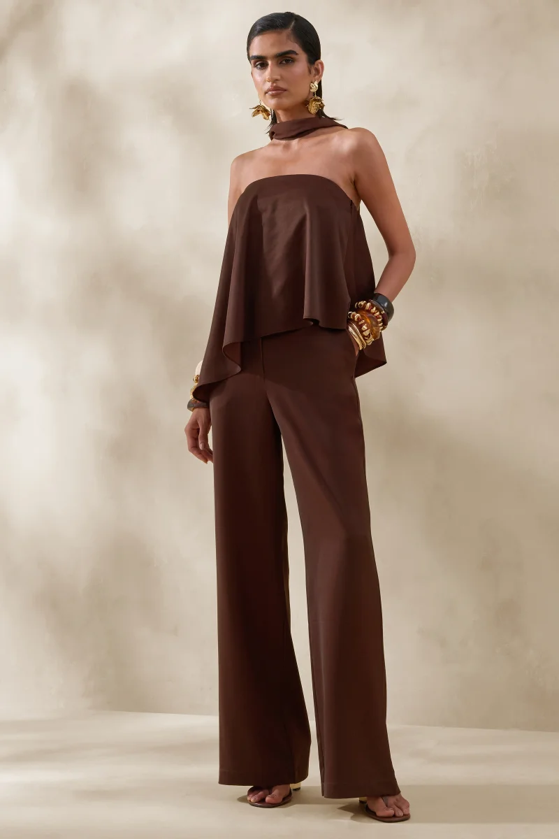 Seloria | Bruna vida byxor i satin