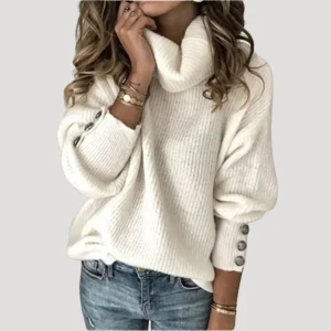 Liora | Chunky Stickad Vinterpullover med Polär Krage