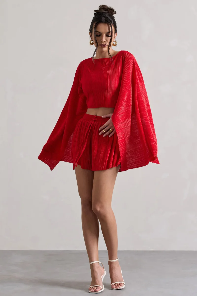 Aflame | Red Plisse Tie Waist Shorts - Bild 6