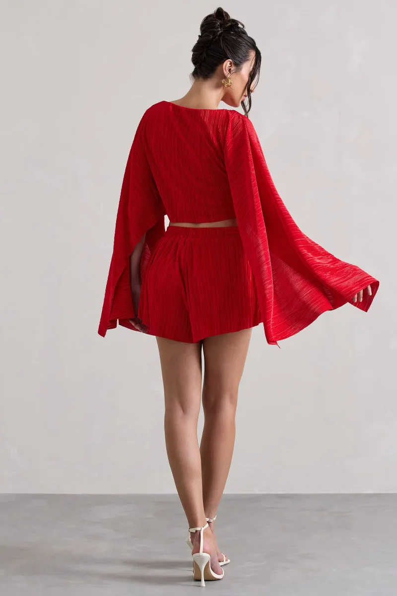 Aflame | Red Plisse Tie Waist Shorts - Bild 3