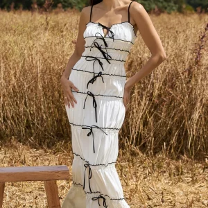 Summer Breeze | White Strappy Gathered Tiered Maxi Dress