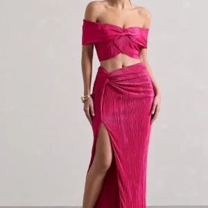 Calida | Hot Pink Plisse Knot Split Maxi Skirt