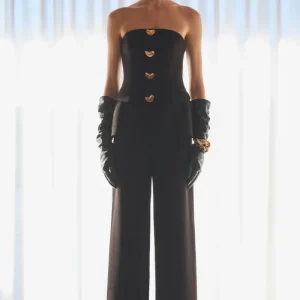 Zoey | Svart axelbandslös byxdress