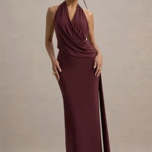 Rosina | Burgundy långklänning med halterneck