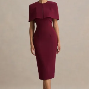 Baylor | Burgundy midiklänning med avtagbar cape